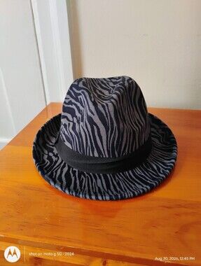 Stylish Black and Gray Zebra Print Fedora Hat